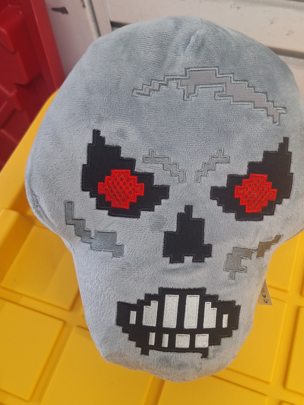 Gray Skull Plush Toy with Red Eyes - Kids Stuffed Animal